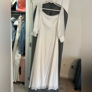 Lulus white long-sleeved floor length flowy dress with slit size XL